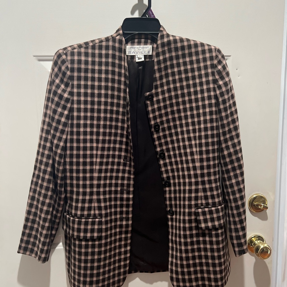 Women's Checkered Blazer - Black and Brown